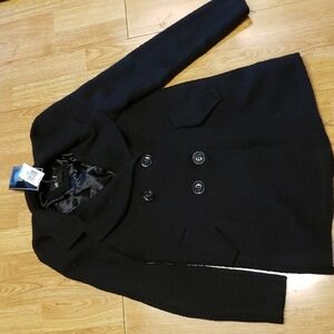 NWT Me Jane black double-breasted pea coat size XS